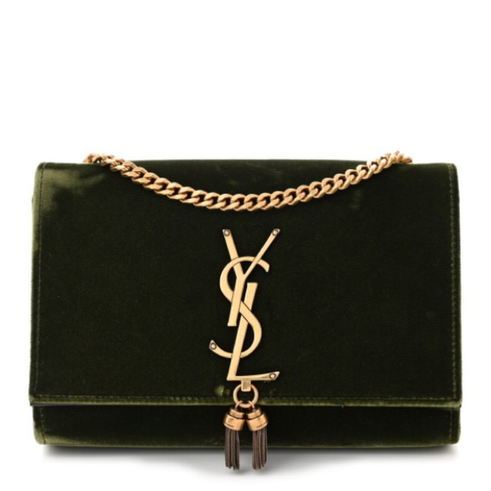 SAINT LAURENT 
Velvet Monogram Small Kate Double Tassel Shoulder Bag
